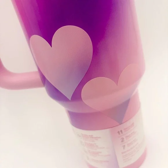Stanley Quencher H2O Tumbler 40 oz Pink Gradient Hearts ValentinesStraw Lid - Picture 5 of 7